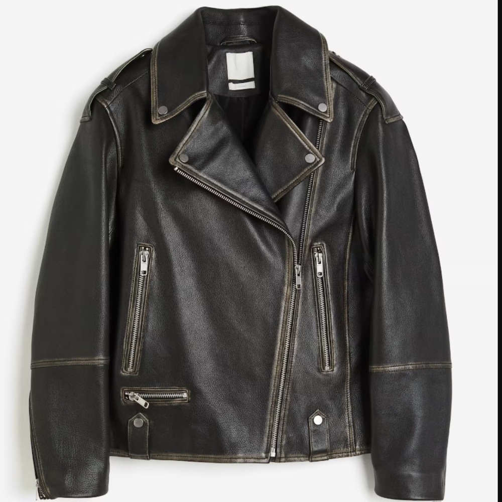 H&M real leather distressed jacket